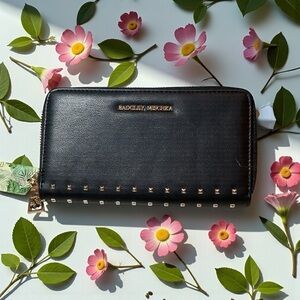 Badgley Mischka Black Wallet with Gold Studs, Vegan leather